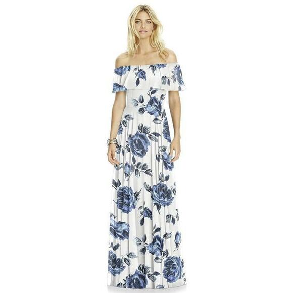NEW! After Six Size 0 Off-Shoulder Lux Chiffon Indigo Rose Dress $263 msrp J1-3 - Picture 1 of 10